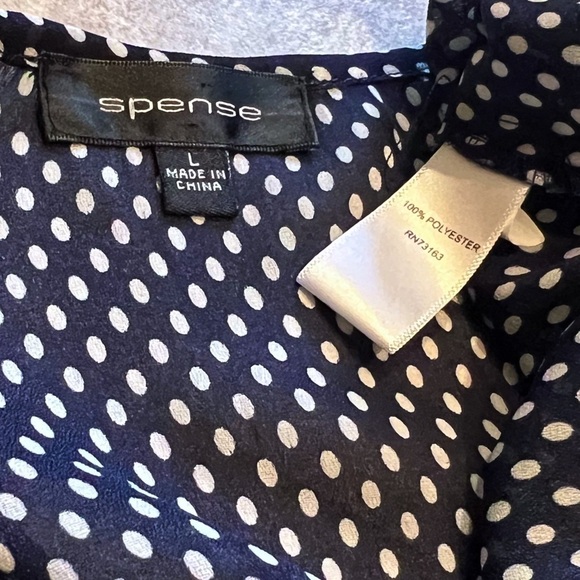 NEW Spense Semi Sheer Relaxed Fit Dot Blouse V Neck Blue White Large Pullover - Picture 6 of 9